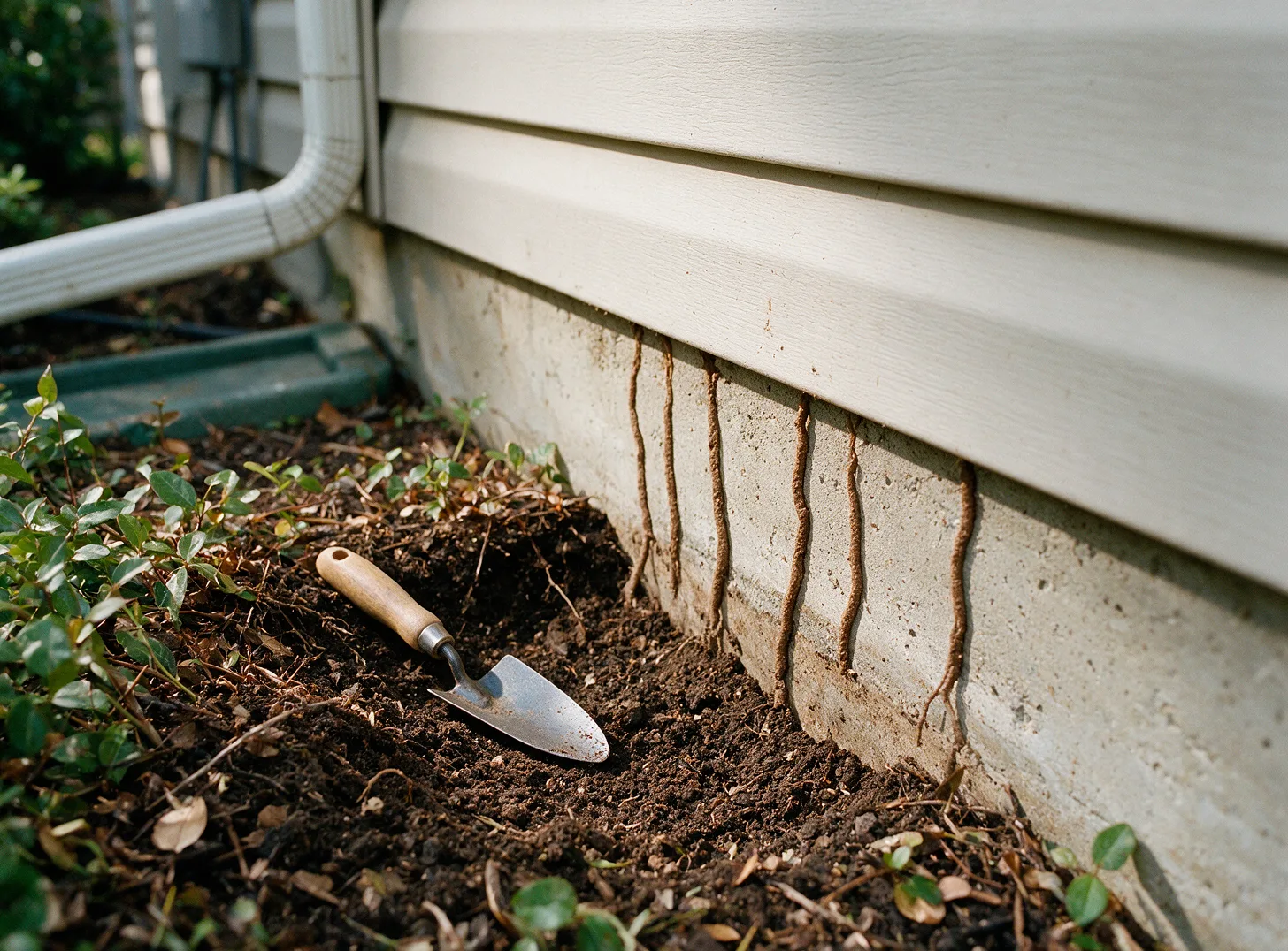 Termite mud tubes running up a slab edge
